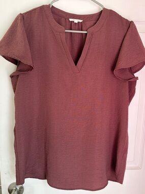 Maurices Dusty Mauve V-Notch Short Sleeve Blouse